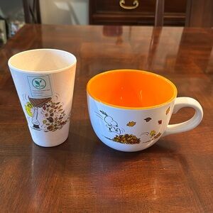 Peanuts Snoopy Fall Bundle Soup Large Coffee Tea Mug and Bamboo Glass New